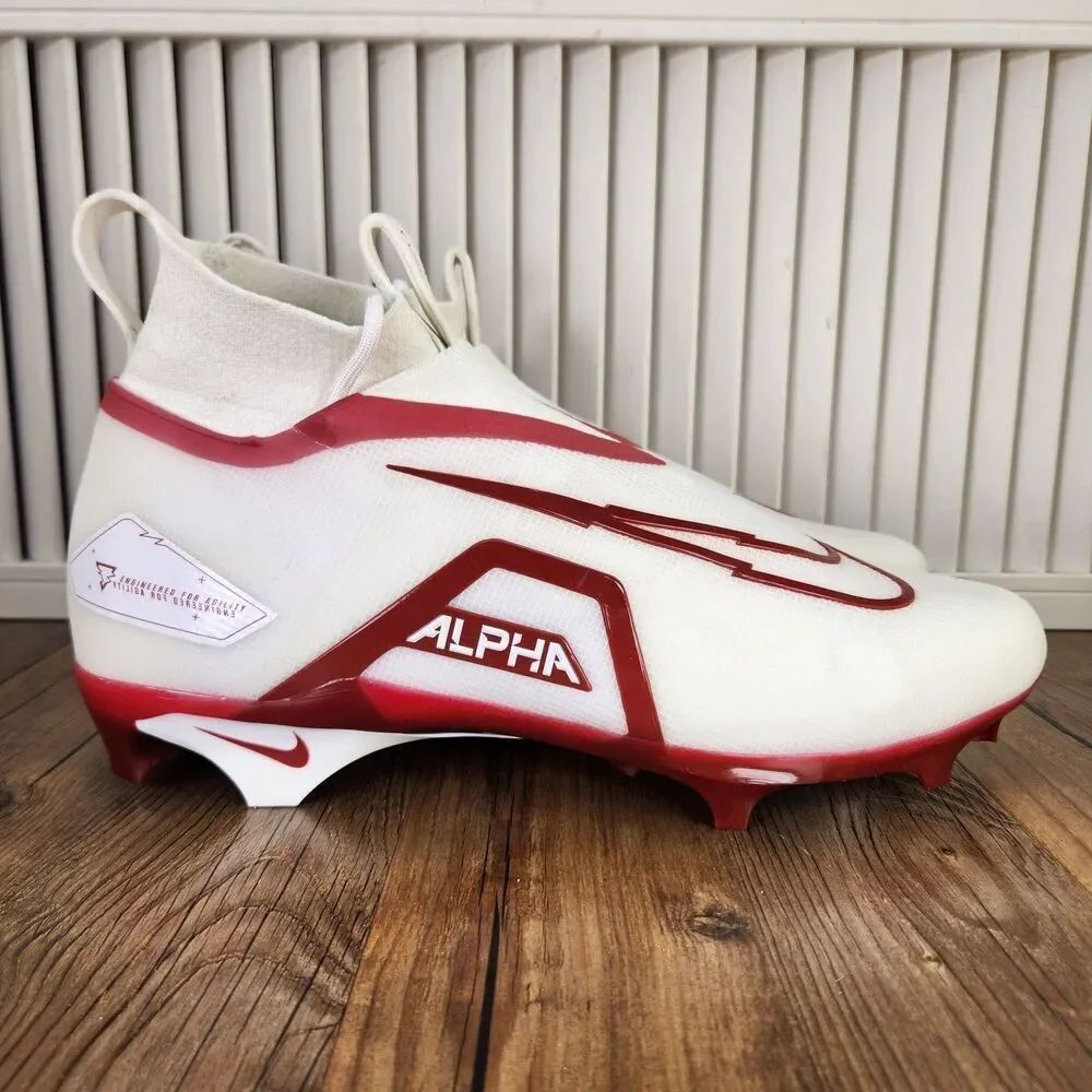 Nike Alpha Menace Elite 3 Mens Size 12.5 White Red Football Cleats DM1792-100